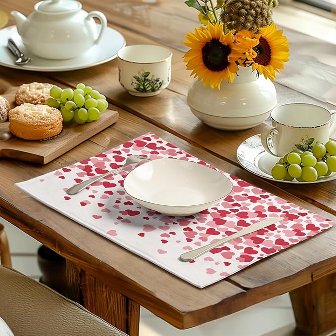 Valentine's Day Pink Love Heart Placemats Set of 4 Valentine Dining Place Mat - Image 3