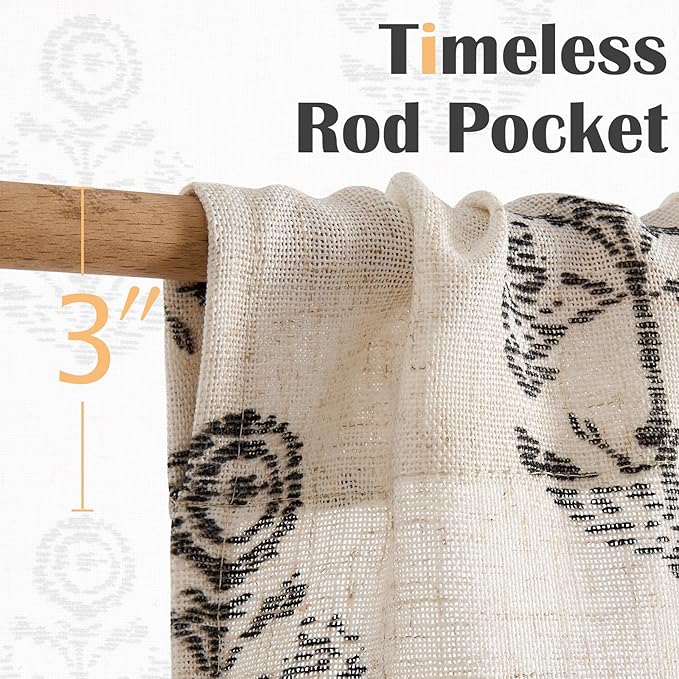 jinchan Linen Kitchen Curtains 36 Inch Floral Tier Curtains Farmhouse Cottage - Image 7