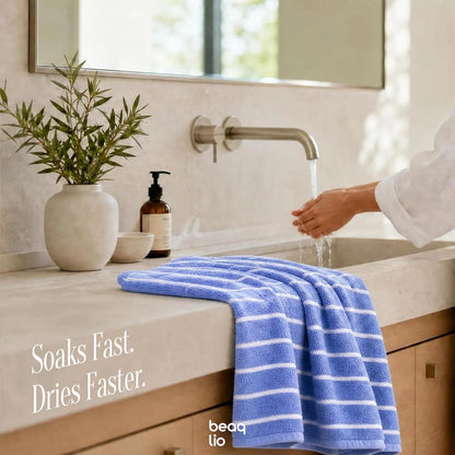 100% cotton 8 pack bath towels set, striped shown in use