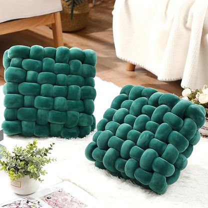 Wenqik 2 Pcs Knot Pillows Square Knotted Plush Throws Soft Accent Pillows - Image 4