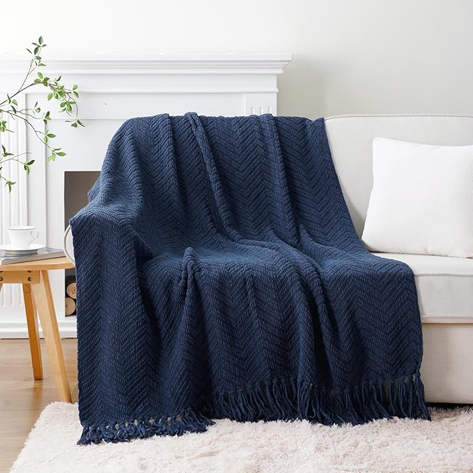 BATTILO HOME Navy Blue Throw Blanket - Image 2
