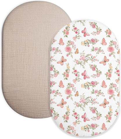 Bassinet Sheet for Baby Boy and Girl 2 Pack, Fitted Sheets for Rectangle by Meowcards
