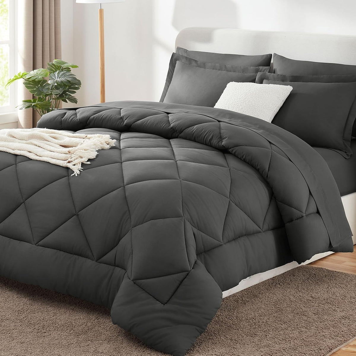 cozylux full comforter set 82"x86" dark grey, main product view