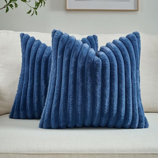 FUTEI Navy Blue Throw Pillow Covers Set of 2, 22x22 Inch Striped Texture by FUTEI