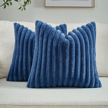 FUTEI Navy Blue Throw Pillow Covers Set of 2, 20x20 Inch Striped Texture by FUTEI