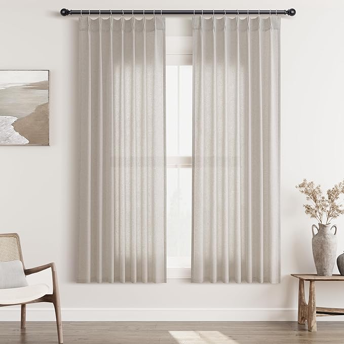 Apricot Pinch Pleat Linen Curtains 63 Inch Length 2 Panels Set by Aersas