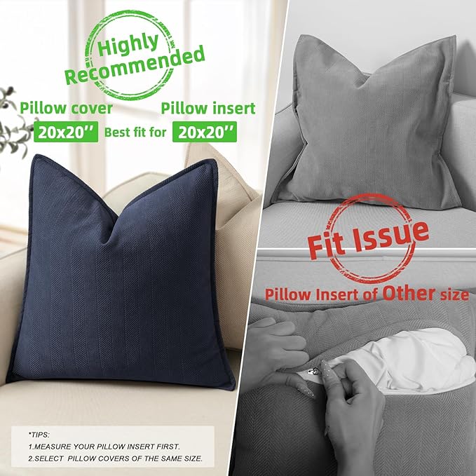 ZWJD Navy Pillow Covers 20x20 Set of 2 Chenille Throw Pillow Covers - Image 3