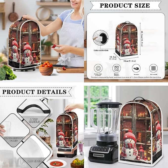 Cute Snowman Print Christmas Appliance Covers Set Washable Kitchen Blender Dust - Image 3