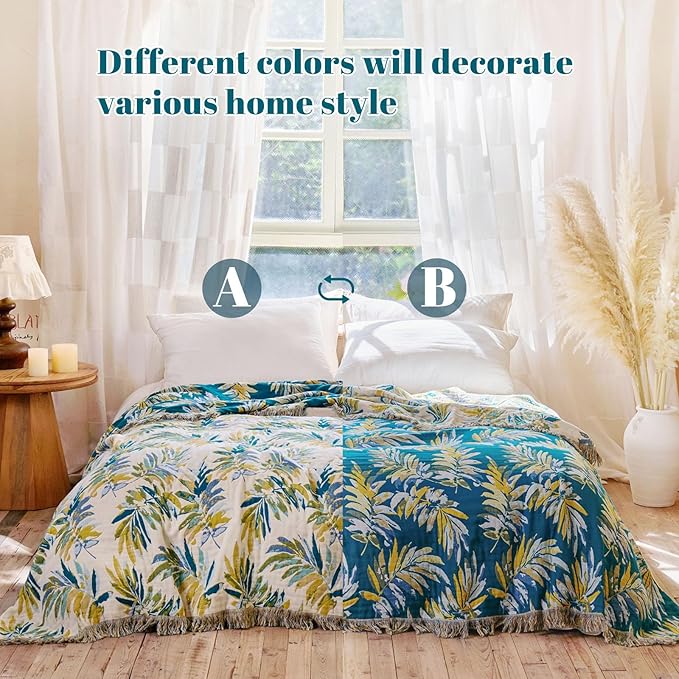 MSGKV Boho Throw Blanket for Couch Cotton Leaves Blanket 50"x60" Throws for - Image 3