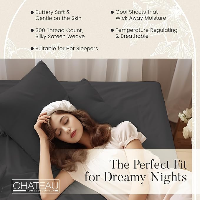 100% Organic Cotton Twin Sheets Set, 300TC Sateen Weave 3 PC Twin Bed Sheets - Image 4
