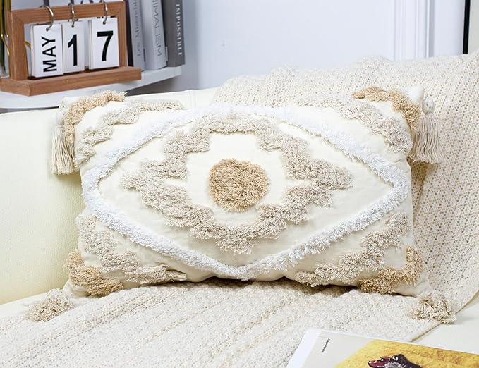 Decorative Farmhouse Throw Pillow Covers 12 x 20, Modern Neutral Couch Pillow by NUYECY