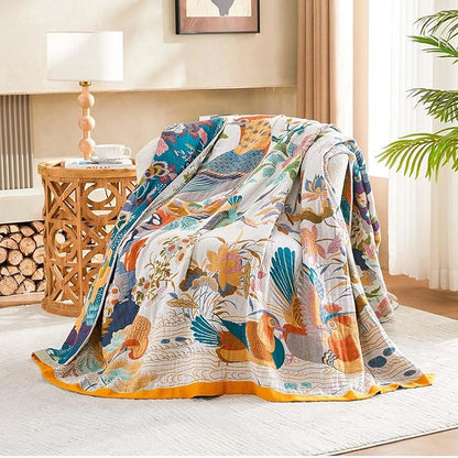 Fall Throw Blanket for Couch, 100% Cotton Muslin Breathable Woven Farmhouse - Image 2