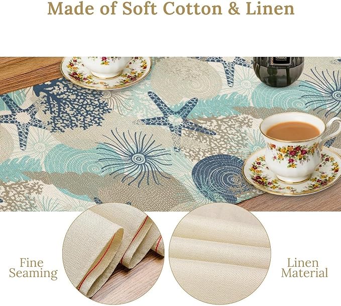 Ocean Starfish Table Runner, Coastal Coral Starfish Seaside Nautical Beach - Image 5
