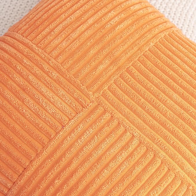HWY 50 Orange Corduroy Patchwork Throw Pillow Covers 20x20 Inch, Soft Cozy - Image 3