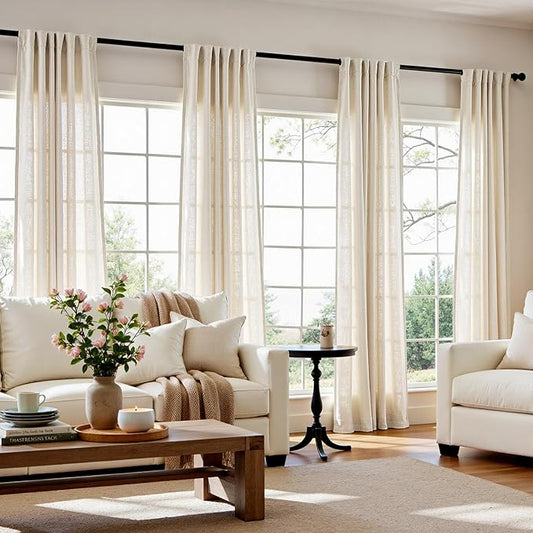 jinchan Ecru Natural Linen Blend Curtains 84 Inches Length by JINCHAN