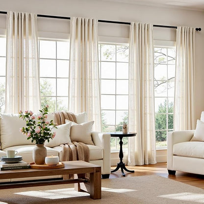 jinchan Ecru Natural Linen Blend Curtains 96 Inches Length by JINCHAN