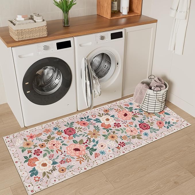 DUKINO 2x5 Runner Rug for Hallway, Washable Kitchen Floral Runner Rug - Image 4