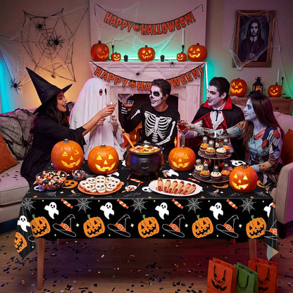 54 Inch X 300 Feet Plastic Table Cover Roll Disposable Halloween Tablecloth Pumpkin Ghost Plastic Table Covers for Halloween Party Decorations (Pumpkin Ghost, 300 Feet)