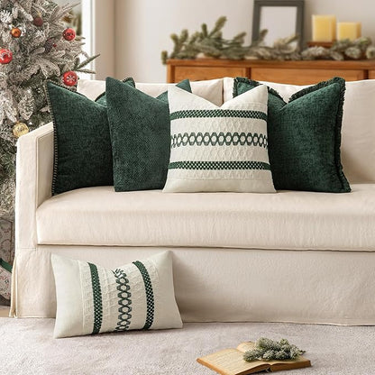 MIULEE Set of 2 Dark Green Boho Christmas Decorative Pillow Covers 18x18 Inch - Image 2