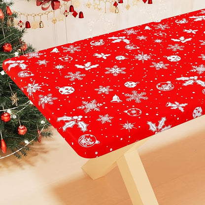 Smiry Plastic Christmas Tablecloth, Snowflake Wipeable Flannel Backed Vinyl by Smiry