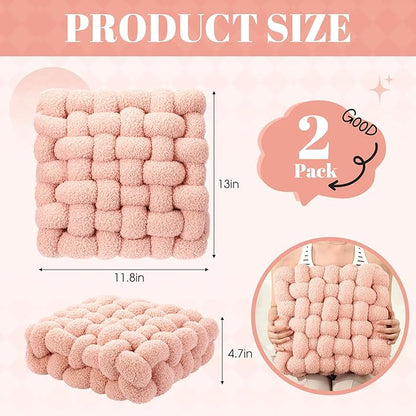 Wenqik 2 Pcs Knot Pillows Square Knotted Plush Throws Soft Accent Pillows - Image 2