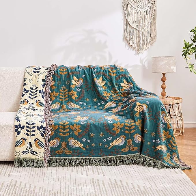 Boho Throw Blanket, 100% Cotton Ultra Soft Luxury Throw Rustic Quilt, All - Image 4