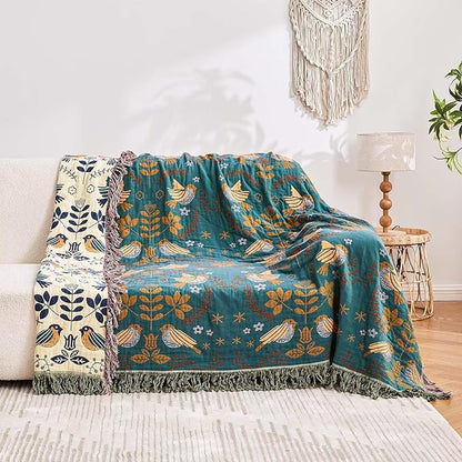 Boho Throw Blanket, 100% Cotton Ultra Soft Luxury Throw Rustic Quilt, All - Image 4