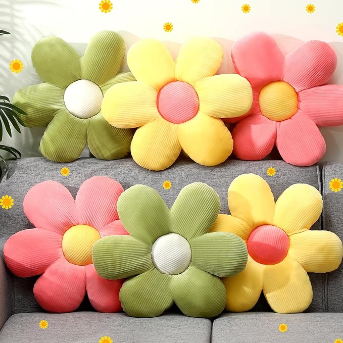 Coume 6 Pcs Flower Floor Pillows, Daisy Throw Pillows 16 Inch Flower Seating by Surlontye