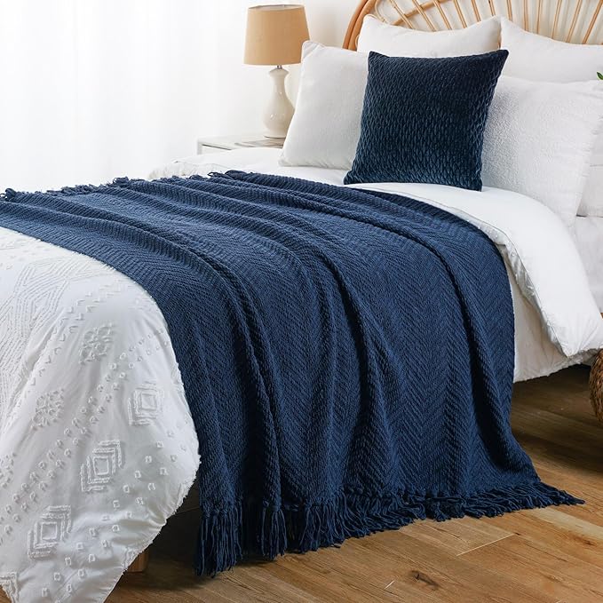 BATTILO HOME Navy Blue Throw Blanket - Image 5