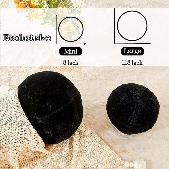 Uvvyui Black Ball Pillow, 11.8" Cute Round Throw Pillow Faux Rabbit Fur Room - Image 2
