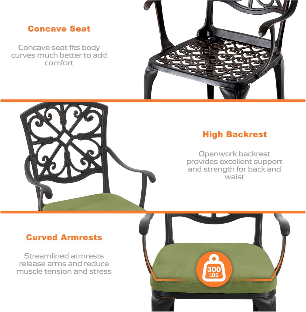 NUU GARDEN 3-Piece Outdoor Bistro Set with Cushions, Round 24 Inch Cast Alumi...