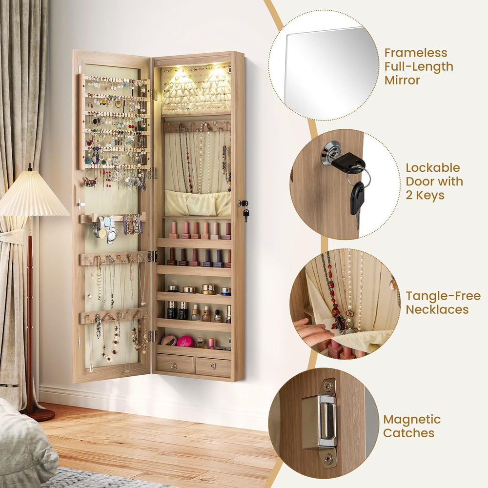 GIANTEX Wall or Door Mounted Jewelry Armoire with Full Length Mirror, 47.5"