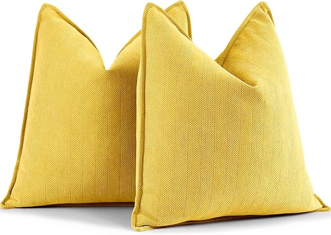 ZWJD Yellow Pillow Covers 22x22 Set of 2 Chenille Throw Pillow Covers by ZWJD