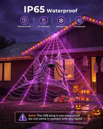 Brightown Halloween Decorations Outdoor, 255-LED Giant Spider Web Lights