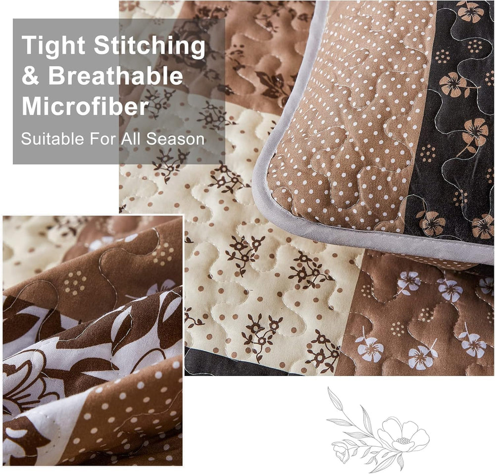 Mybedsoul Brown Quilt Set Full Size, Patchwork Floral Bedding Set