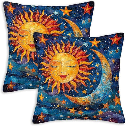 Sun and Moon Throw Pillow Covers Set of 2 | 18x18 Inches Cushion Cases by Unknown