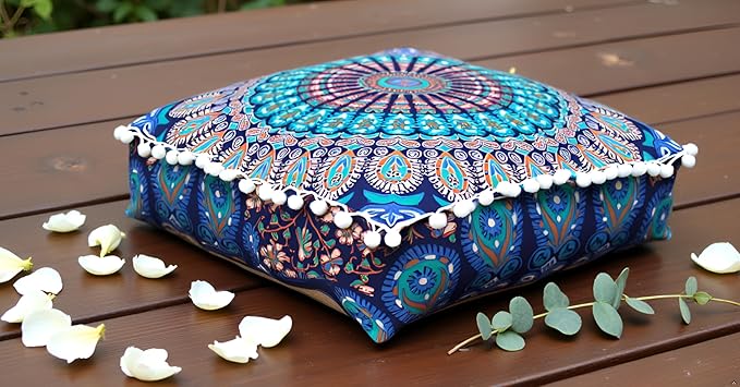 CRAFT KALA Blue Peacock Large Hippie Mandala Meditation Floor Ottoman Pillow - Image 2