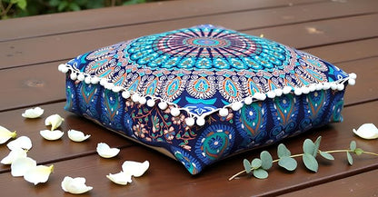 CRAFT KALA Blue Peacock Large Hippie Mandala Meditation Floor Ottoman Pillow - Image 3