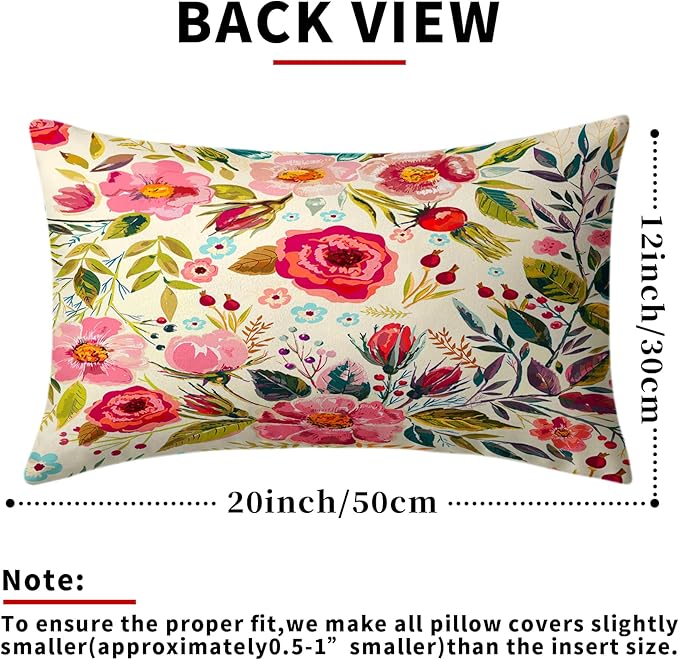 Spring Summer Flower Throw Pillow Covers 20x12 Inch Watercolor Peony Pillowcase - Image 4