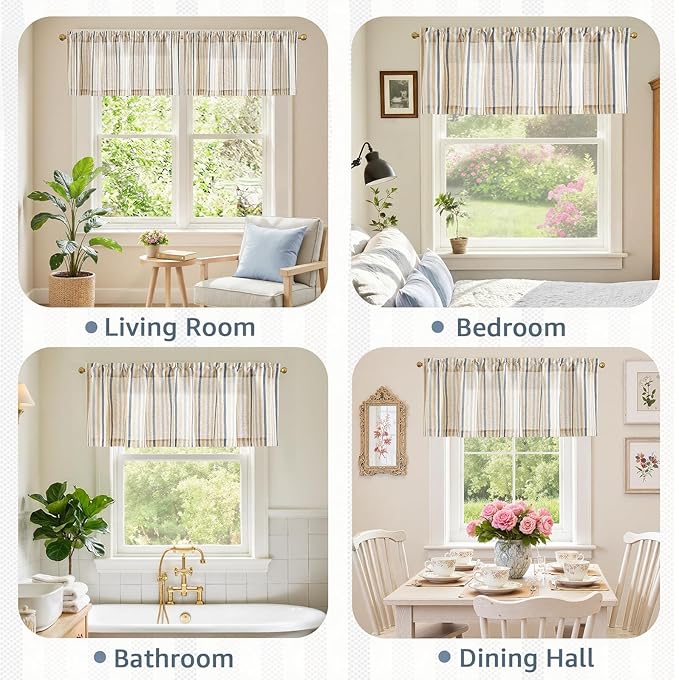 jinchan Valance Curtain Linen Textured Striped Window Curtain - Image 8
