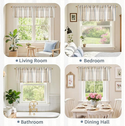 jinchan Valance Curtain Linen Textured Striped Window Curtain - Image 8