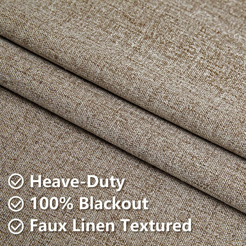 100% Blackout Curtains 96 inch Length Faux Linen (W52 x L96, Beige)