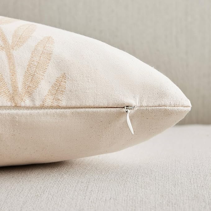 100% Cotton Farmhouse Leaves Throw Pillow Covers Set of 2, 22x22 Inch Mixed - Image 3