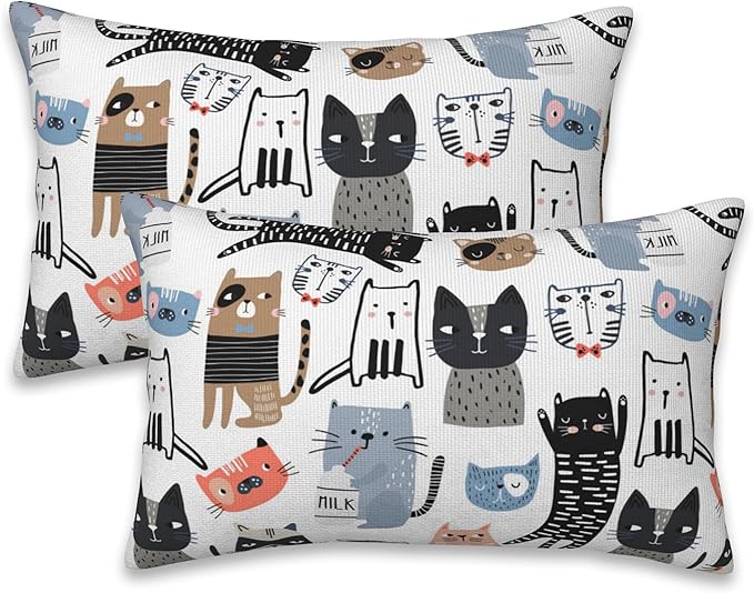 Throw Pillow Cover Case Funny Cats Pillow Covers 20x12 Inch Set of 2, Soft by Naqiuli