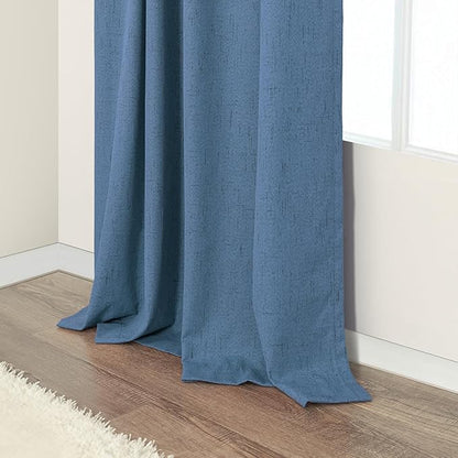 Denim Blue Blackout Curtains & Drapes 84 Inch Length 2 Panels Set Faux Linen - Image 9