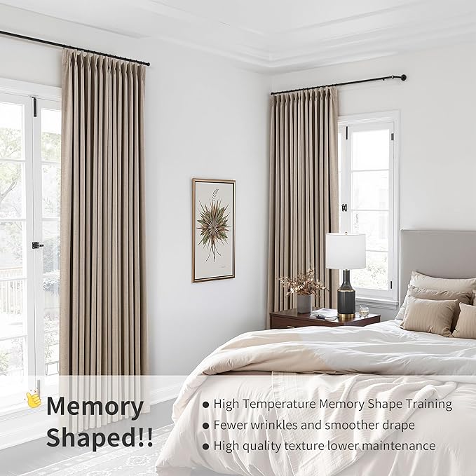 Pinch Pleated 100% Blackout Linen Curtains 120 Inch Long Insulated Thermal - Image 6