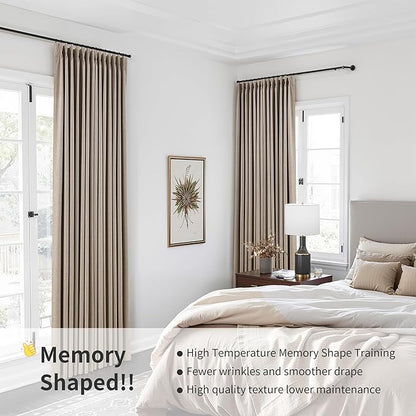 Pinch Pleated 100% Blackout Linen Curtains 120 Inch Long Insulated Thermal - Image 6