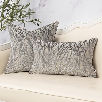 Yangest Grey Throw Pillow Cover Velvet Cushion Cover Branches Rectangular - Image 5