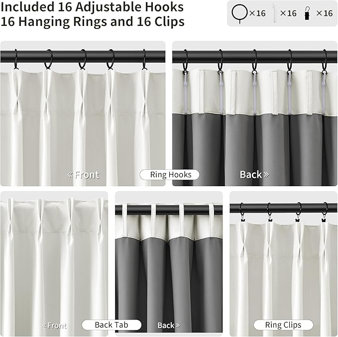 Pinch Pleat Linen 100% Blackout Curtains 108 Inches Long 2 Panels Set - Image 3