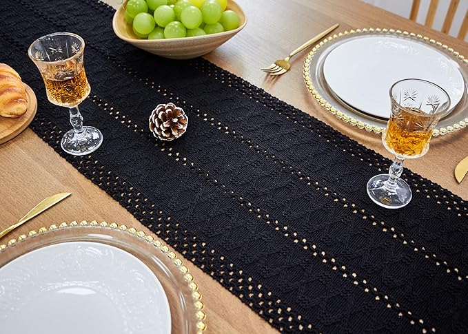 FEXIA Black Table Runner with Tassels 72 Inch Macrame Boho Farmhouse Table - Image 6